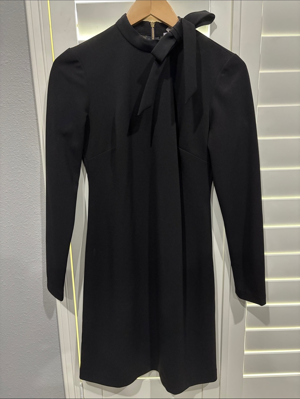 Calvin Klein Black Long-Sleeve Mini Dress with Neck Tie